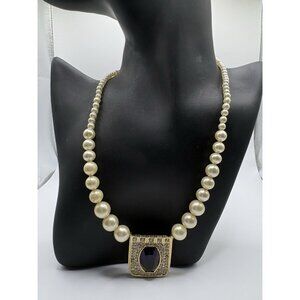 Vintage Hobe Pearl Pendant Necklace Purple Stone Majorca Spain Gold Filled Clasp